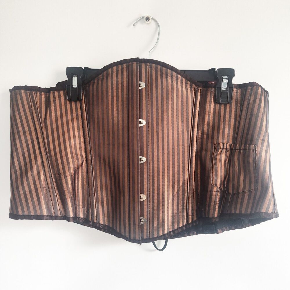 Hips & Curves 38” Steampunk‎ Striped Underbust Wench Corset Tapestry Dark Brown